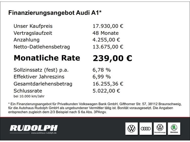 Audi A1 25 TFSI S tronic Sportback 70 kW image number 6