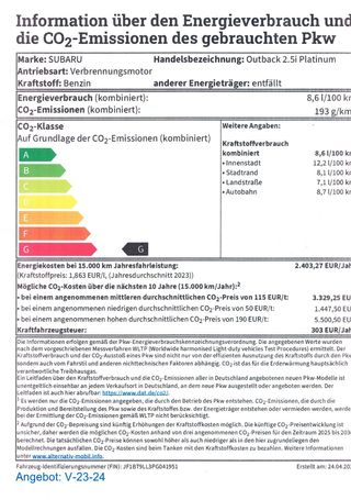 Subaru Outback 2.5 Lineartronic Platinum 124 kW image number 16