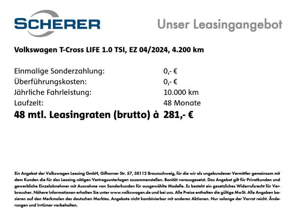 Volkswagen T-Cross 1.0 TSI Life 70 kW image number 6