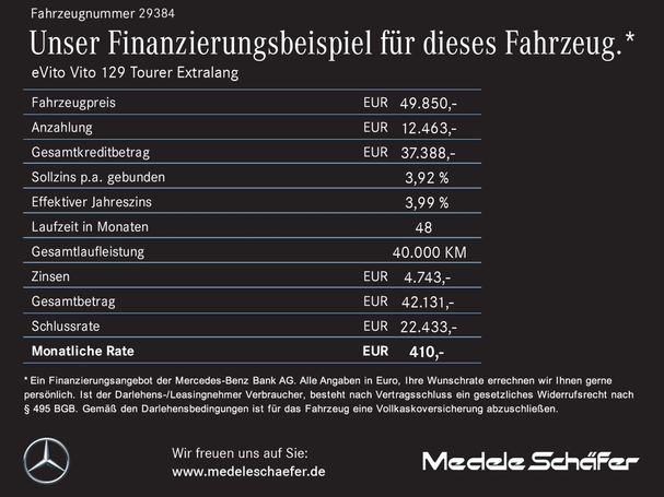 Mercedes-Benz Vito e 129 Tourer extra 150 kW image number 16