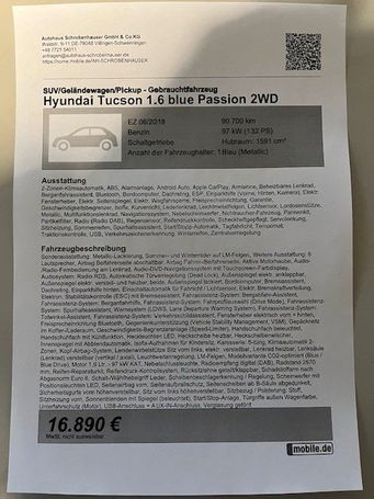 Hyundai Tucson Blue 1.6 2WD Passion 97 kW image number 10