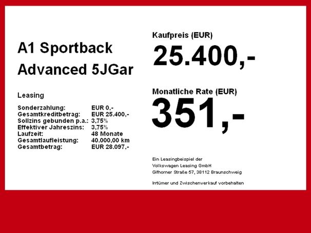 Audi A1 Sportback Advanced 70 kW image number 5