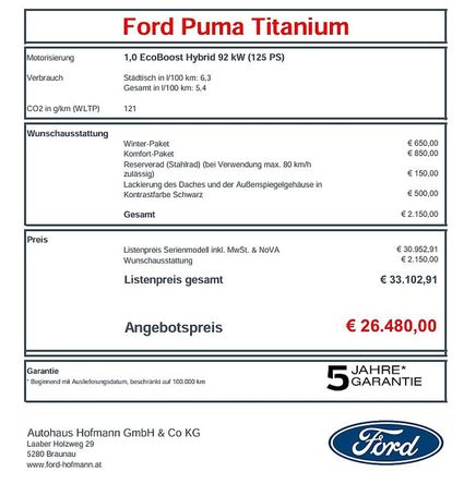 Ford Puma 1.0 EcoBoost Hybrid Titanium 92 kW image number 21