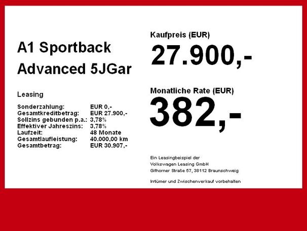 Audi A1 Sportback Advanced 81 kW image number 5